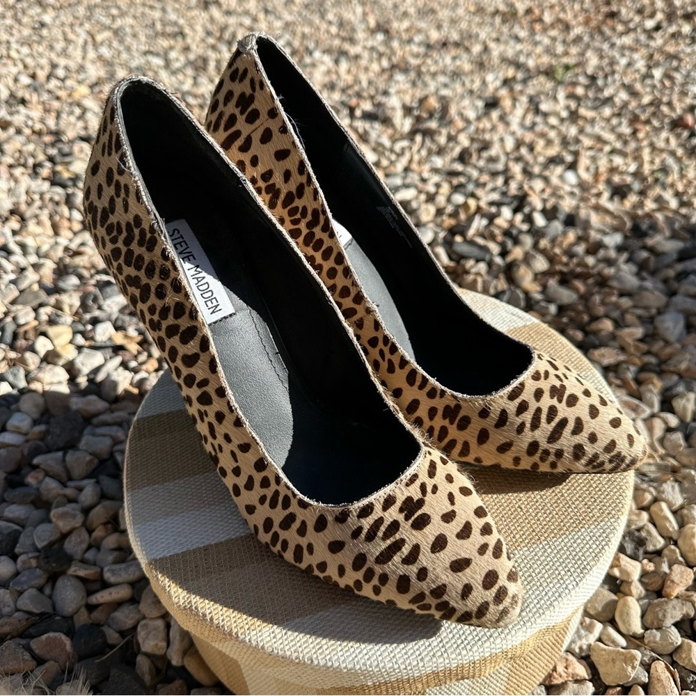 Steve Madden Leopard Leather Upper Textured Heel Size 10 Real Fur